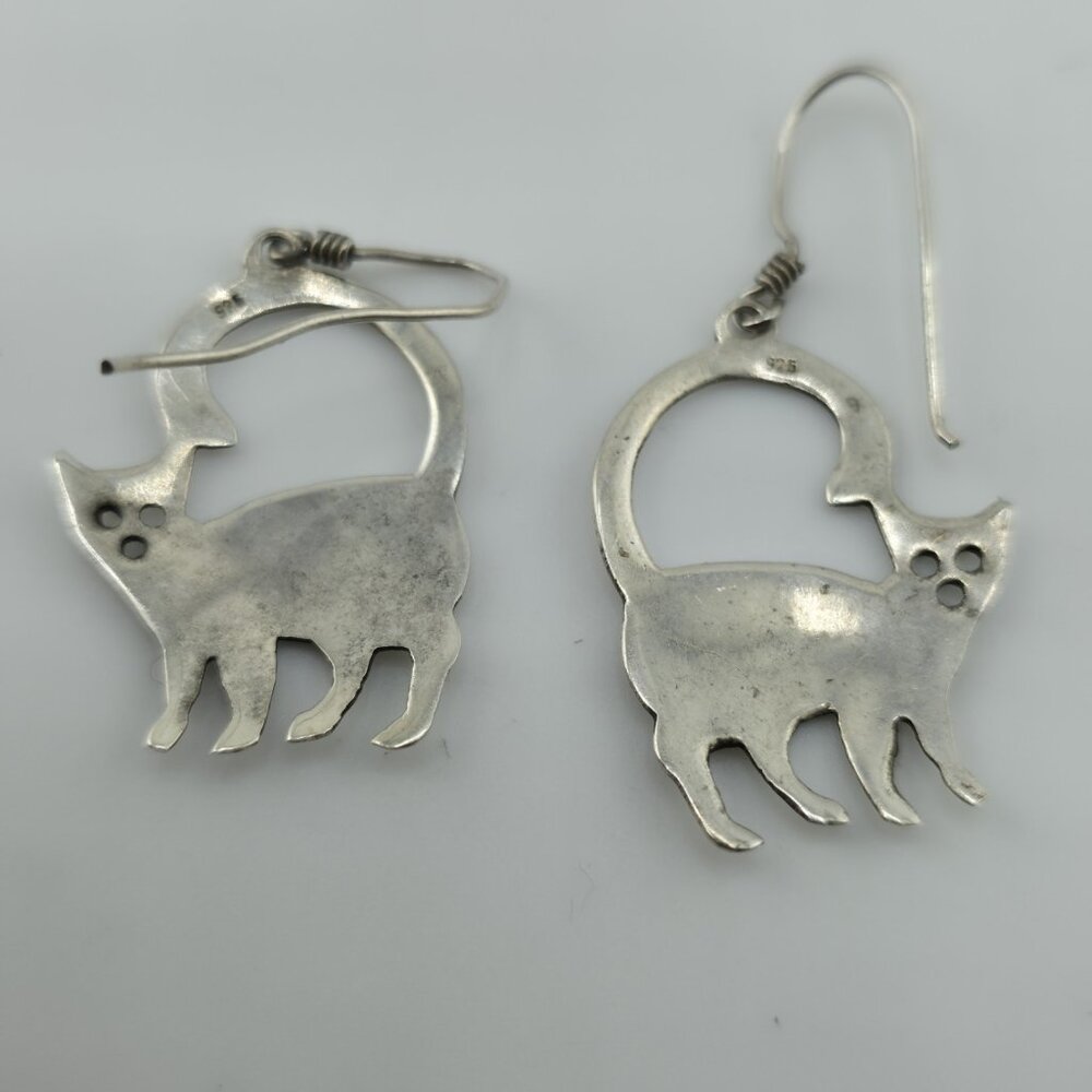 Sterling Silver Modernist Kitty Cat MCM Dangle Hook Earrings 3g 925 Vintage Alt - Picture 6 of 12